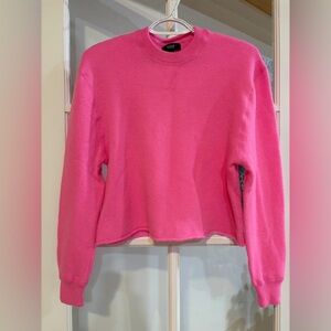 Aqua Bright Pink Cashmere Sweater puff sleeve luxurious Small Crewneck